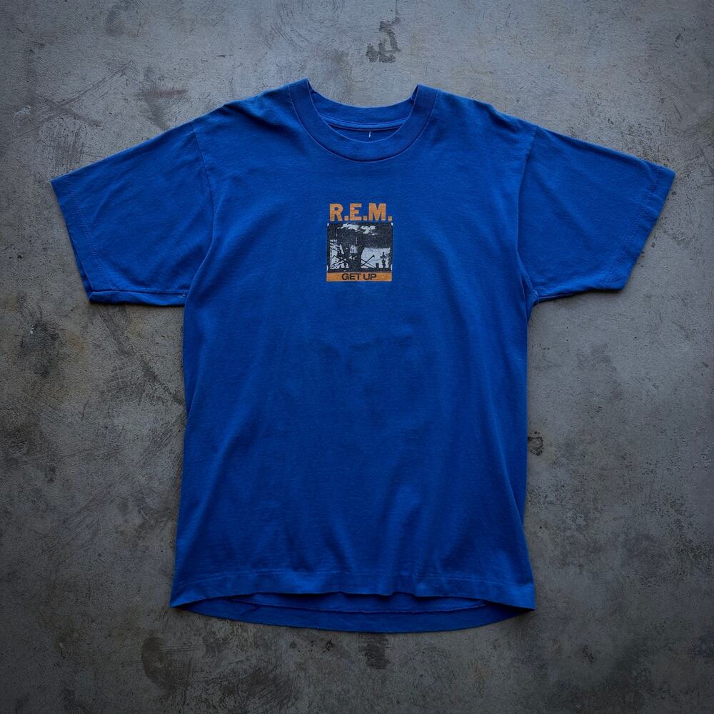 RARE Vintage 80s 1989 R.E.M. Get Up Concert Tee Blue Size L